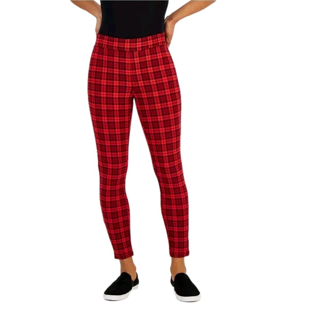 Style & Co. Ponte Pullon Pants Sz XL Tartan Plaid‎ Red Black Glam
